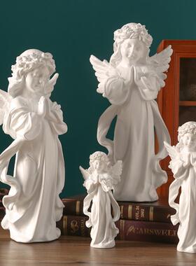 美式覆古少女天使摆件石膏人像雕塑树脂北欧家居客厅装饰品小摆设