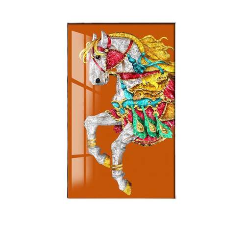 马到成功玄关装饰画现代简约过道走廊晶瓷挂画骏马图竖版酒店壁画