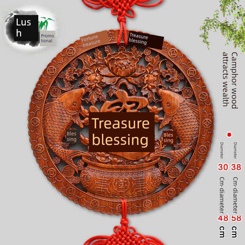 东阳樟树木雕大祝福中国结挂件客厅背景墙入口乔迁新家节日装饰