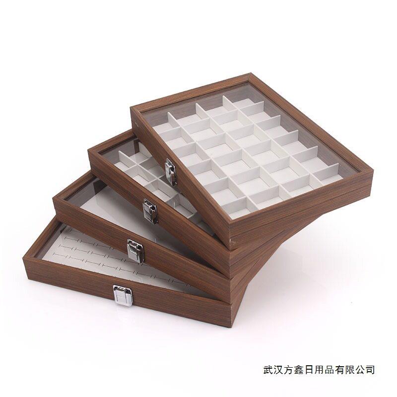 黑胡桃木纹防尘带盖珠箱手镯手链戒指耳钉项链盒首饰收纳盒