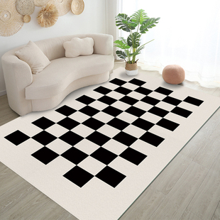 子 黑白棋盘格地毯客厅沙发茶几毯现代简约卧室床边毯ins奶油风格
