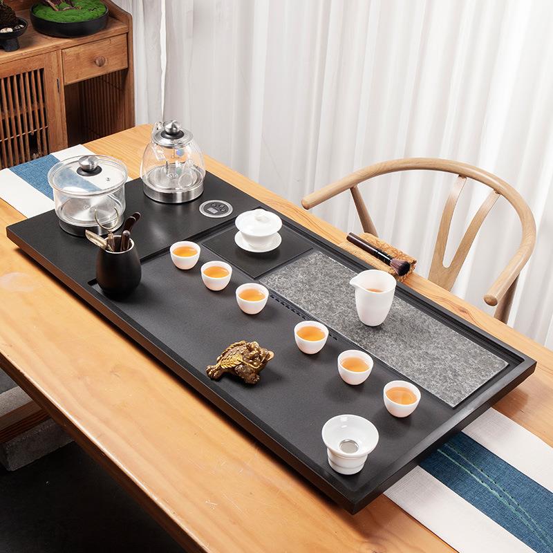 整块乌金石茶盘套装全自动上水茶台烧水壶一体电磁炉家用茶海刻字