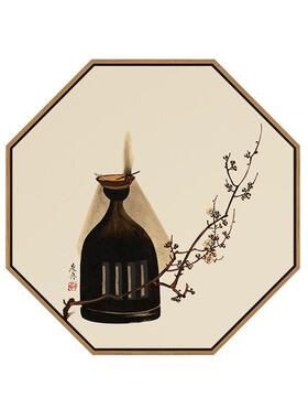 闲坐春秋新中式禅意餐厅装饰画茶室挂画茶壶创意玄关民宿壁画