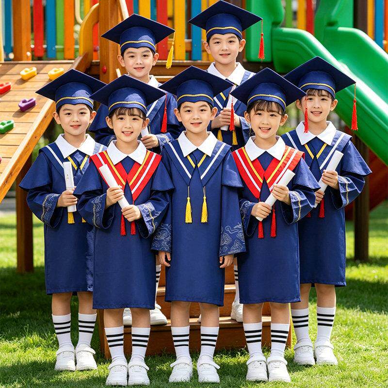 新款儿童博士服幼儿园学士服毕业照博士帽毕业袍小学生套装服装