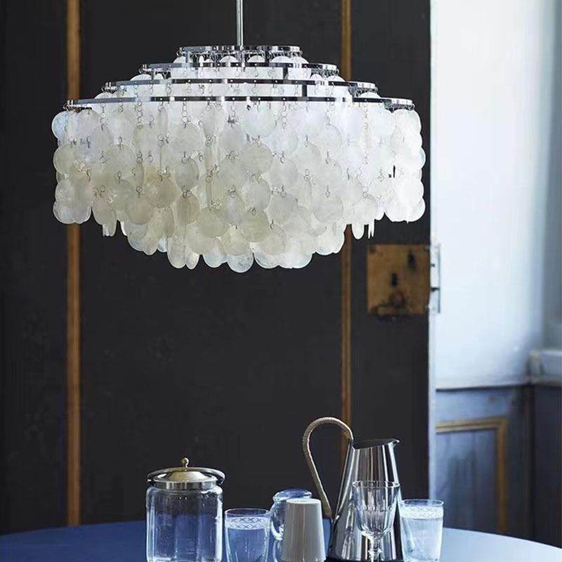 现代餐厅卧室创意贝壳灯设计师软装展厅ins轻奢新款法式客厅吊灯