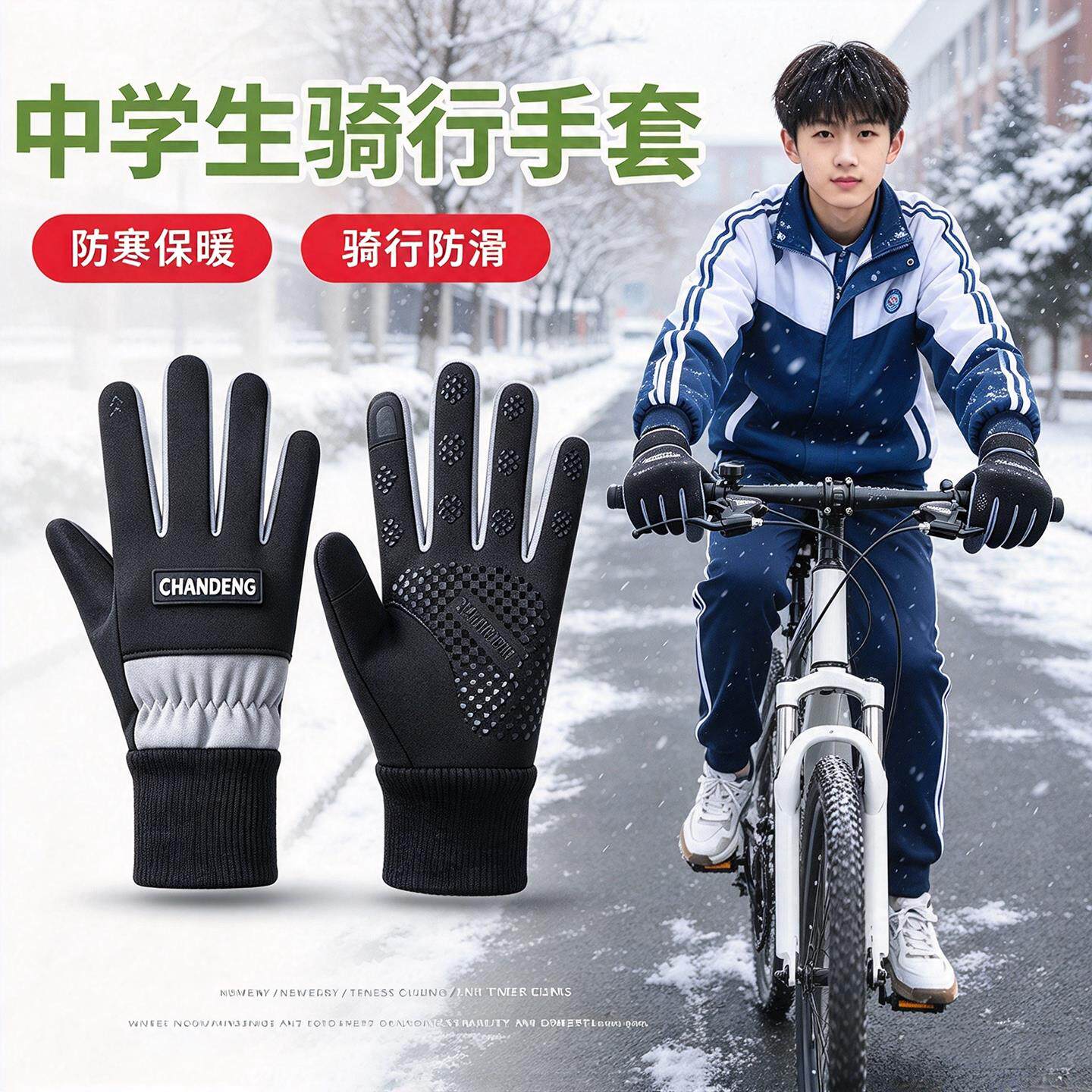 儿童青少年骑车手套初高中生骑行中学生冬季保暖男女生户外自行车