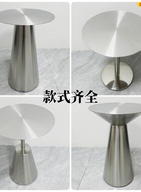 工业风咖啡桌网红餐桌不锈钢阳台茶几创意奶茶店铁艺实心小圆方桌