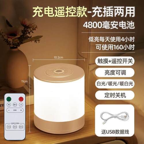 正品小夜灯可充床电式卧室头眠用夜睡家间遥控定时创意房间台灯高