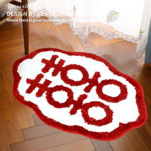 小红书同款结婚地垫入户门垫中式婚房布置脚垫卧室喜字花边喜地毯