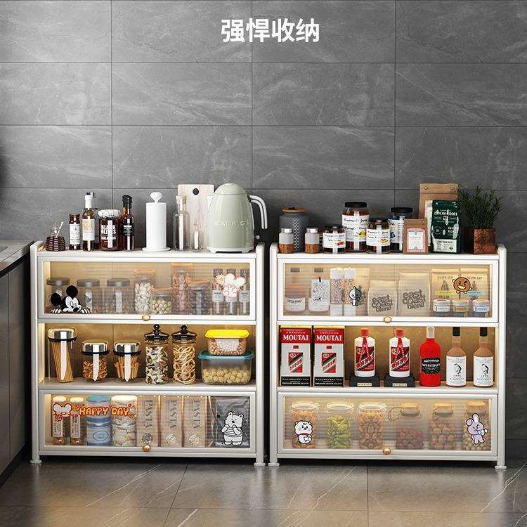 厨房餐边柜置物架小户型家电破壁机茶水台喂养台带门微波炉烤箱架