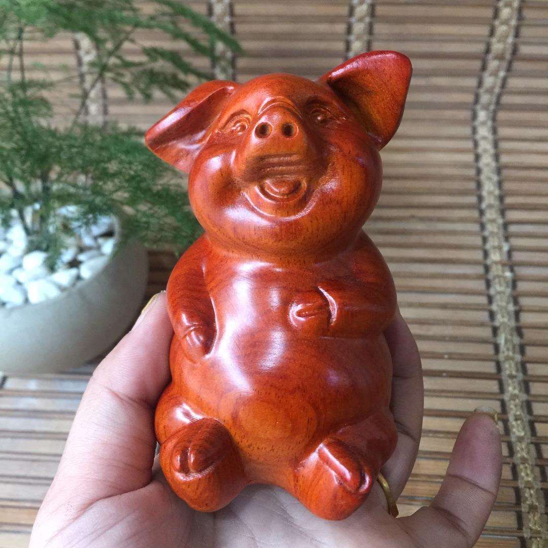 实木四小可爱萌萌猪摆件花梨木雕招财猪家居饰品十二生肖工艺品