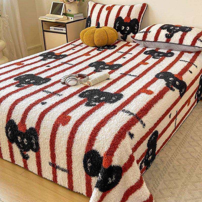 冬季加厚半边绒床单单件保暖珊瑚绒毛毯被单双人宿舍铺床盖三件套