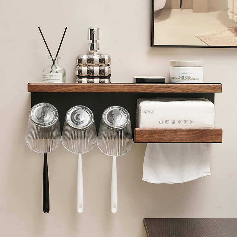 卫生间牙刷置物架牙杯架子胡桃木免打孔壁挂式多功能洗脸巾收纳架,家庭/个人清洁工具,牙刷架/牙具座,淘宝优惠券,粉丝福利购,淘宝优惠卷