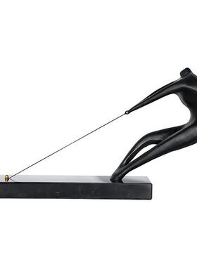 新中式黑色铸铁拉绳人摆件样板房售楼部卧室书房客厅桌面玄关饰品