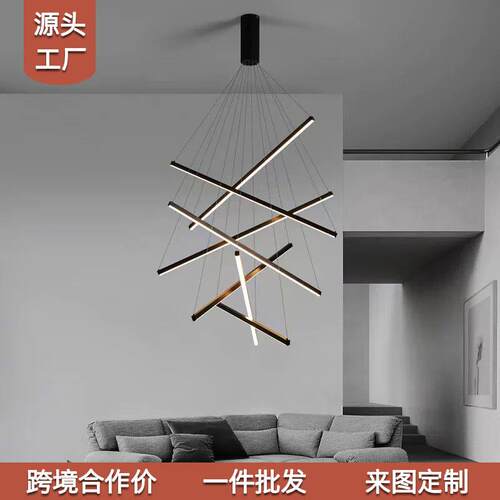 110V跨境客厅吊灯简约现代复式楼梯loft大吊灯别墅挑空中山吊灯具
