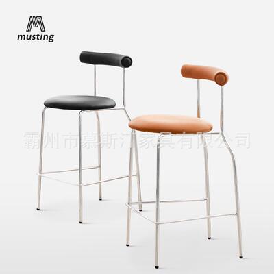蛋吧北欧吧台椅子家用复古酒吧前收椅银M-BC7033高脚椅现代简卷约