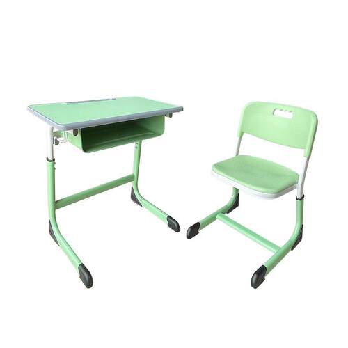 学生升降课桌椅 学课桌椅写字书桌 C型果绿色抽芯弯升降课桌椅子