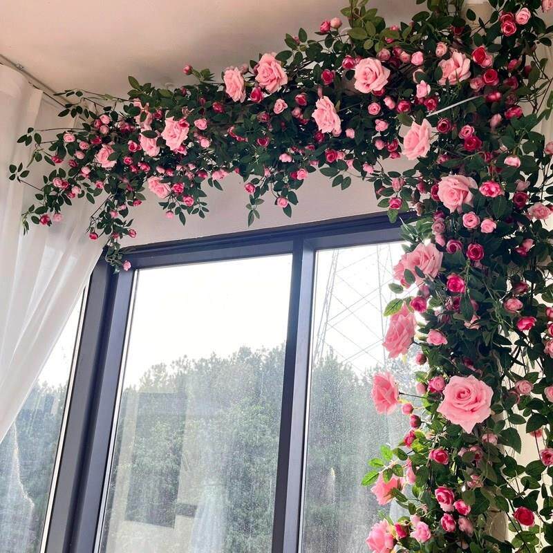 彷真玫瑰假花藤条空调水管子遮挡装饰暖气管阳台栅栏吊花藤椅缠绕
