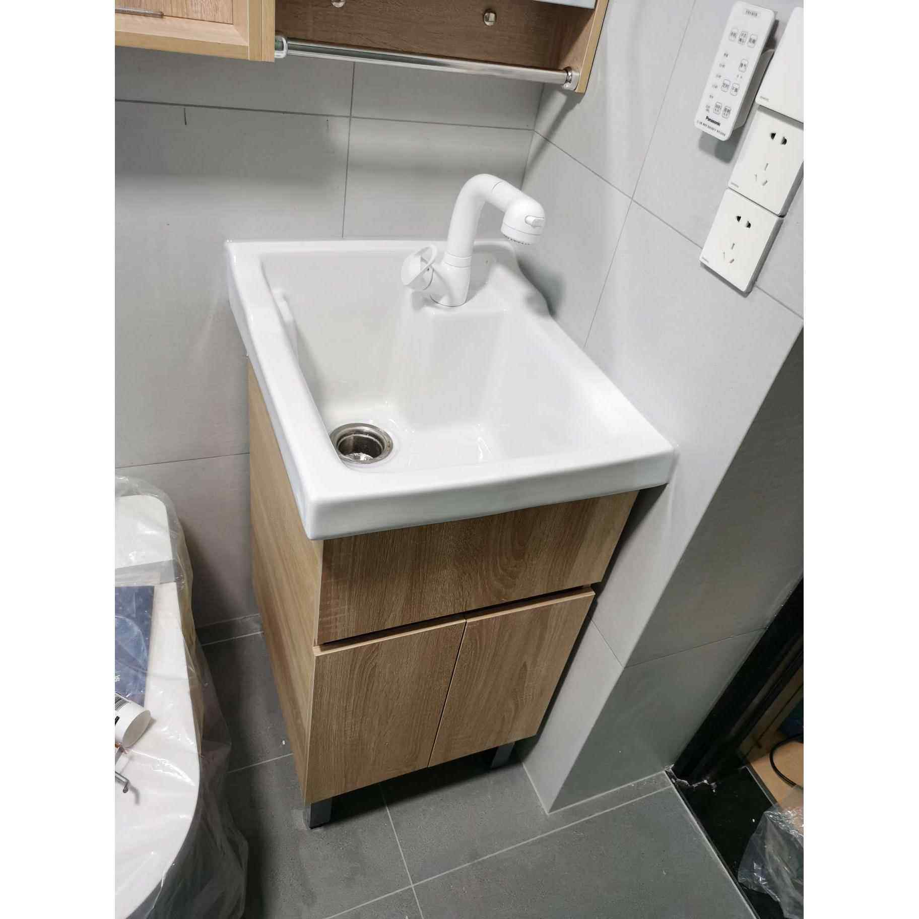 陶瓷洗衣池带搓板一体柜阳台家用实木洗衣柜小户型浴室柜洗衣盆槽