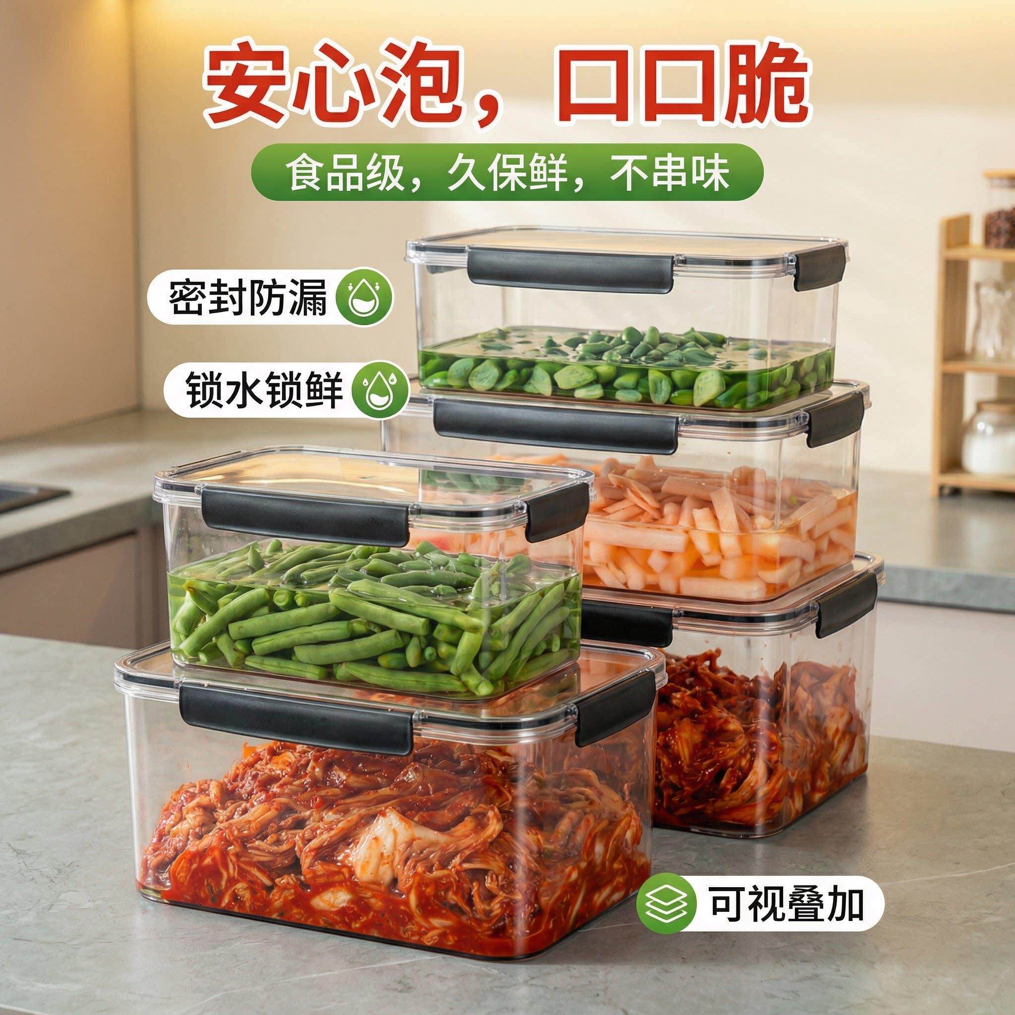 腌白菜罐容器大容量保鲜盒冰箱收纳盒食品级pp材质可冷冻密封盒子