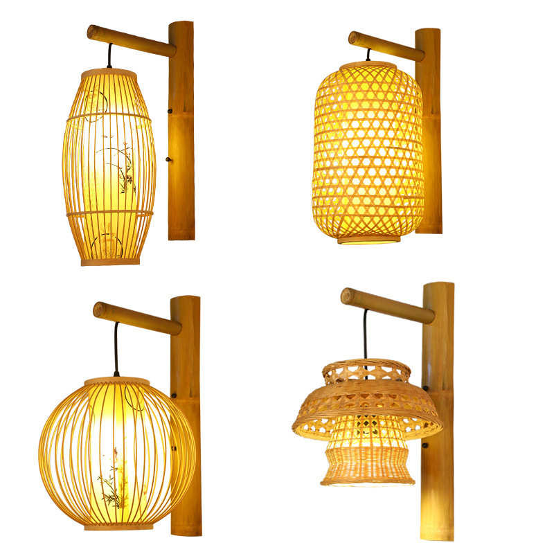 中式玄关竹新竹编过道床头茶馆客栈壁灯卧室饰茶楼灯具东南亚艺