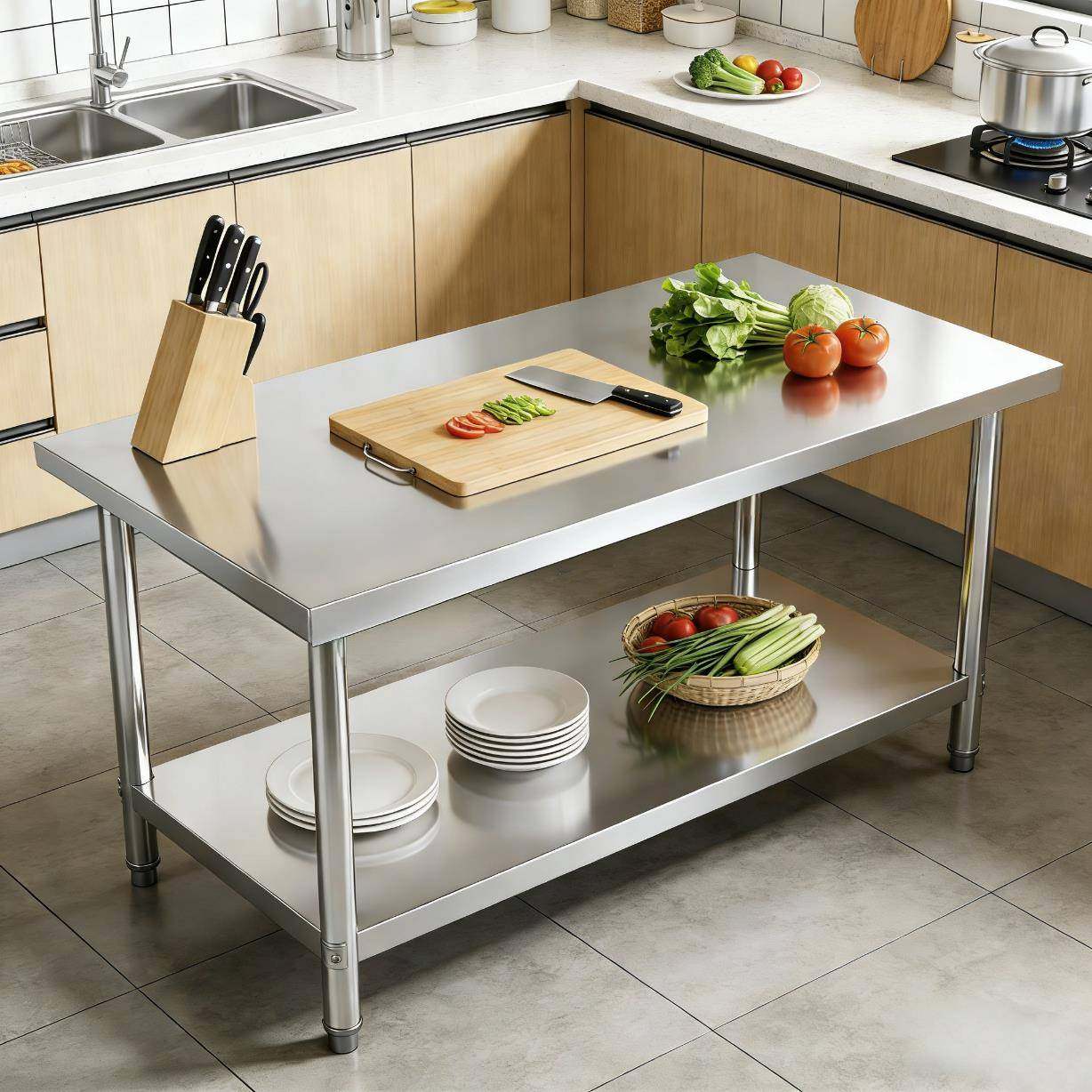 加厚304不锈钢工作台商用承重厨房打荷双层操作台奶茶店设备台桌,家装主材,商用厨房操作台/工作台,淘宝优惠券,粉丝福利购,淘宝优惠卷