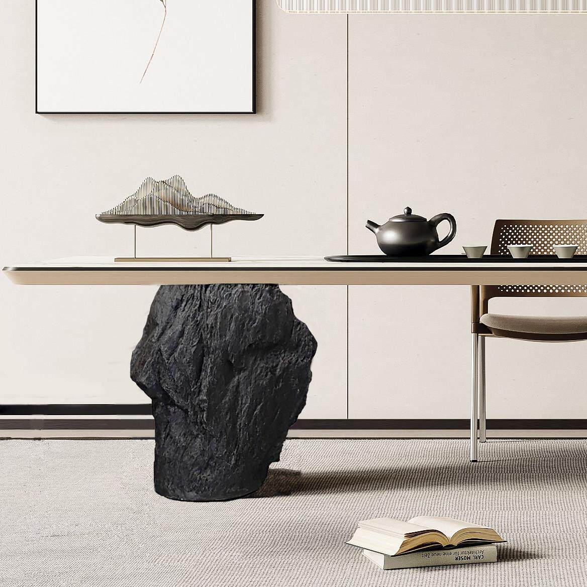 现代中式玻璃钢桌脚石创意软装摆件仿真石头桌子腿装饰品茶几底座