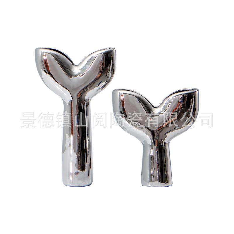 现代新中式陶瓷花瓶摆件工艺装饰品售楼处陶瓷花器样板房镀银摆设