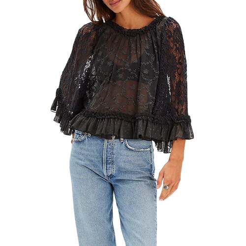 Women ' s Summer Trendy Lace T - Shirt Long Flared Sleeve