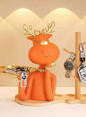 钥房匙收纳托盘家居客厅8040间摆件创意入户进口玄关轻奢桌门鹿面