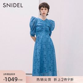 snidel春夏款法式宫廷风露背，蕾丝泡泡袖提花连衣裙swfo232151