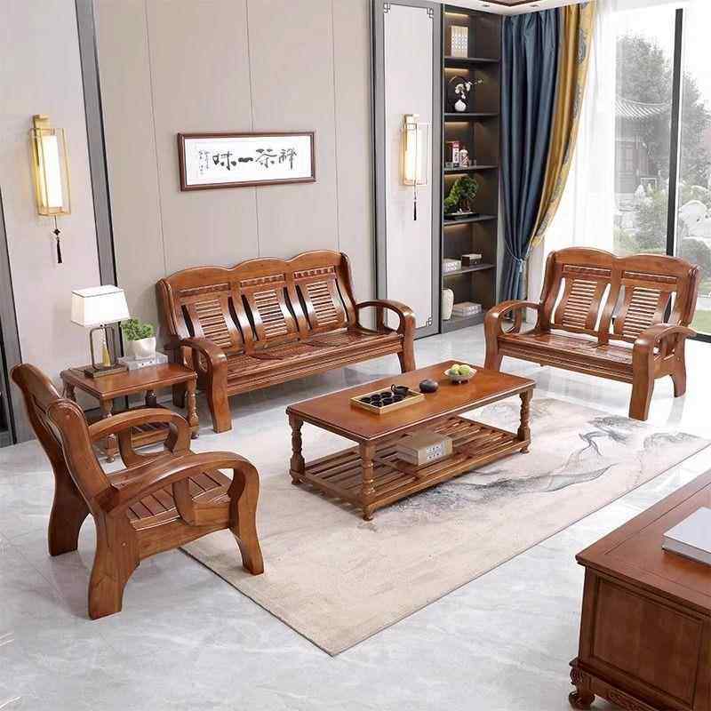 中式实木仿古茶几沙发组合农村客厅三人位冬夏两用木质家具套装