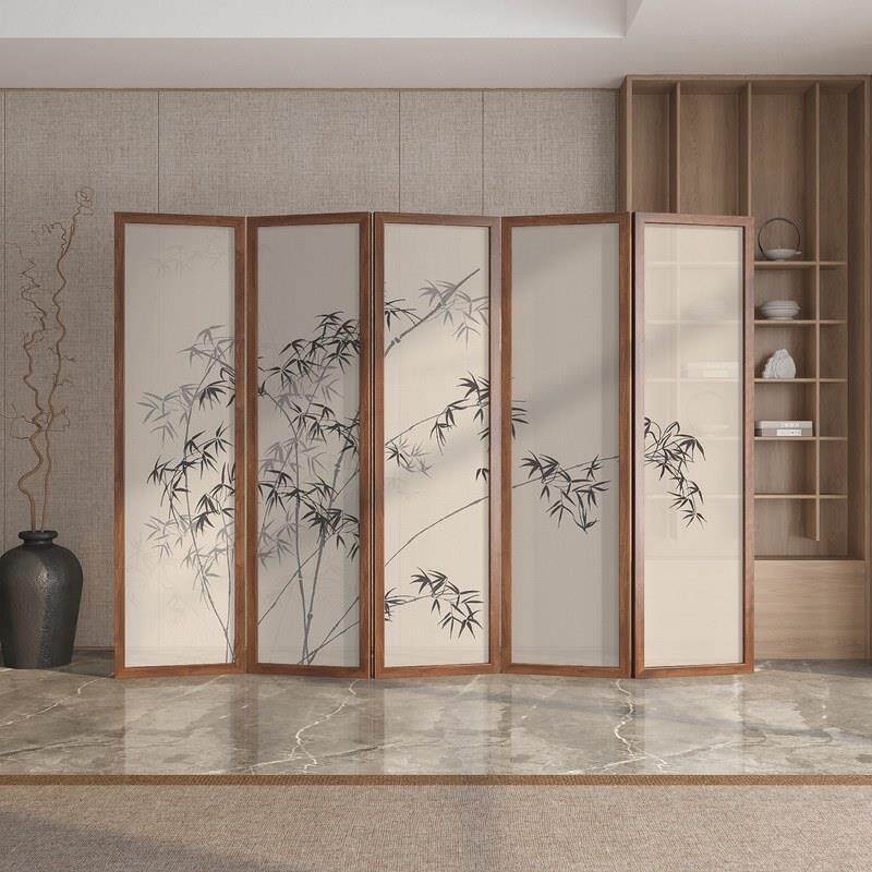 新中式禅意竹子屏风隔断客厅实木入户玄关家用酒店办公室折叠移动
