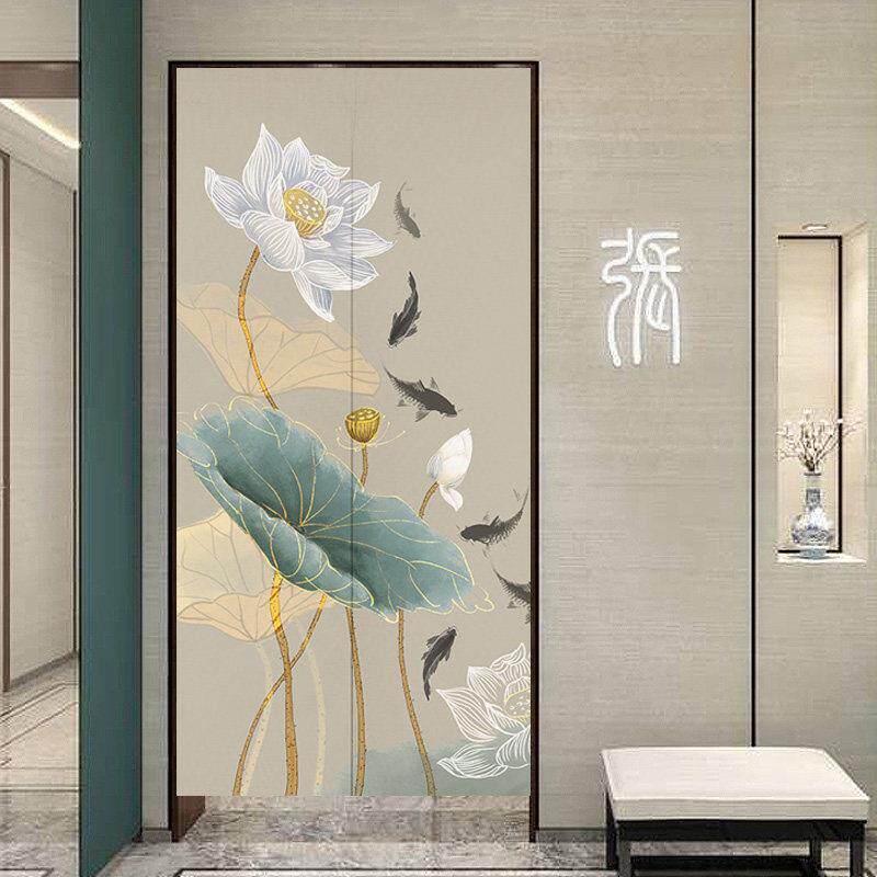 新型中国风门帘中国风荷花家居卧室隔断窗帘浴室挡帘长布加厚