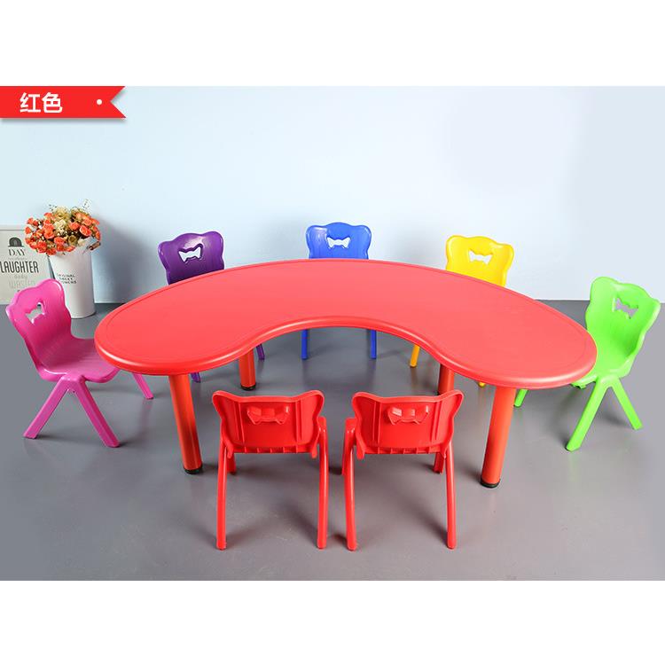厂家儿童桌椅幼儿桌子工程塑料六人园桌宝餐弯桌幼儿宝课桌椅