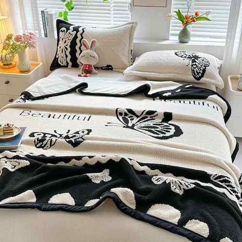 黑白阳离子塔芙绒云绒功复合多能PXZ毯锦盖毯绒毛毯午睡毯子超柔