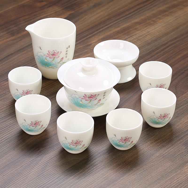 正品功夫茶羊脂玉套装用客厅轻奢具泡茶办公室高档德化白盖瓷碗家