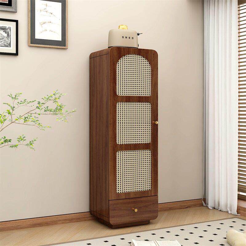 2025新款中古风覆古藤编餐柜酒柜小户型客厅立柜窄柜电视柜斗柜