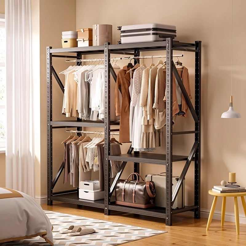 开放式衣柜卧室法式洞洞板收纳衣架组合简易衣帽间落地金属置物架