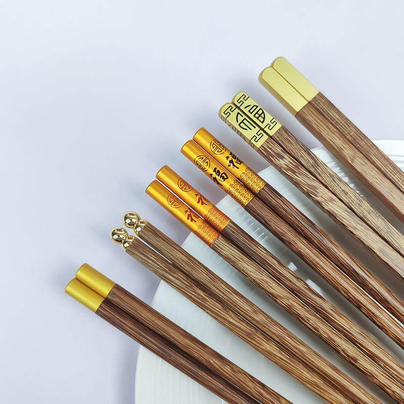 鸡翅木福字方头顶福中式红木筷子雾金家用金属头筷子套装厂家