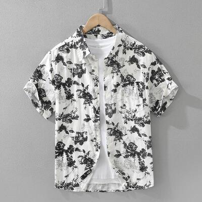 Printed short sleeved shirt men's breathable top