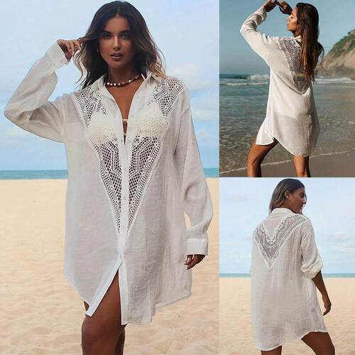 Women ' s Boho Crochet Lace Swimsuit Cover Up Button Down