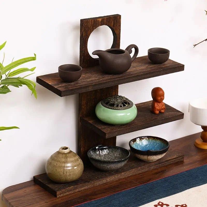 博古架小多层桌面实木复古茶具摆件茶杯架茶壶架子置物架展示中式