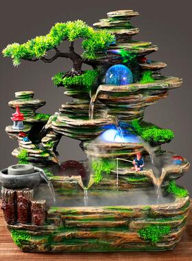 山水高山循环水客厅乔迁装饰品生财落地风水轮假山流水喷泉摆件