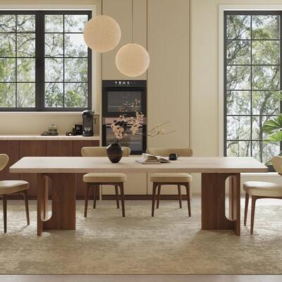 法式复古餐桌椅组合洞石岩板家用现代简约小户型长方形中古风餐桌