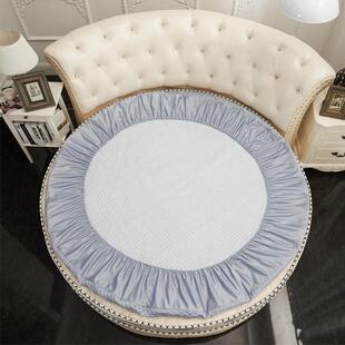 I9EK春夏水洗真丝夹棉圆床床笠单件凉感圆形床单加厚床罩素色2m2.