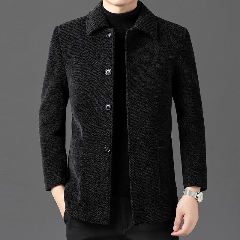 204秋冬男士毛呢夹克中年翻领G2810-PP加2爸爸商务装休闲单厚排扣