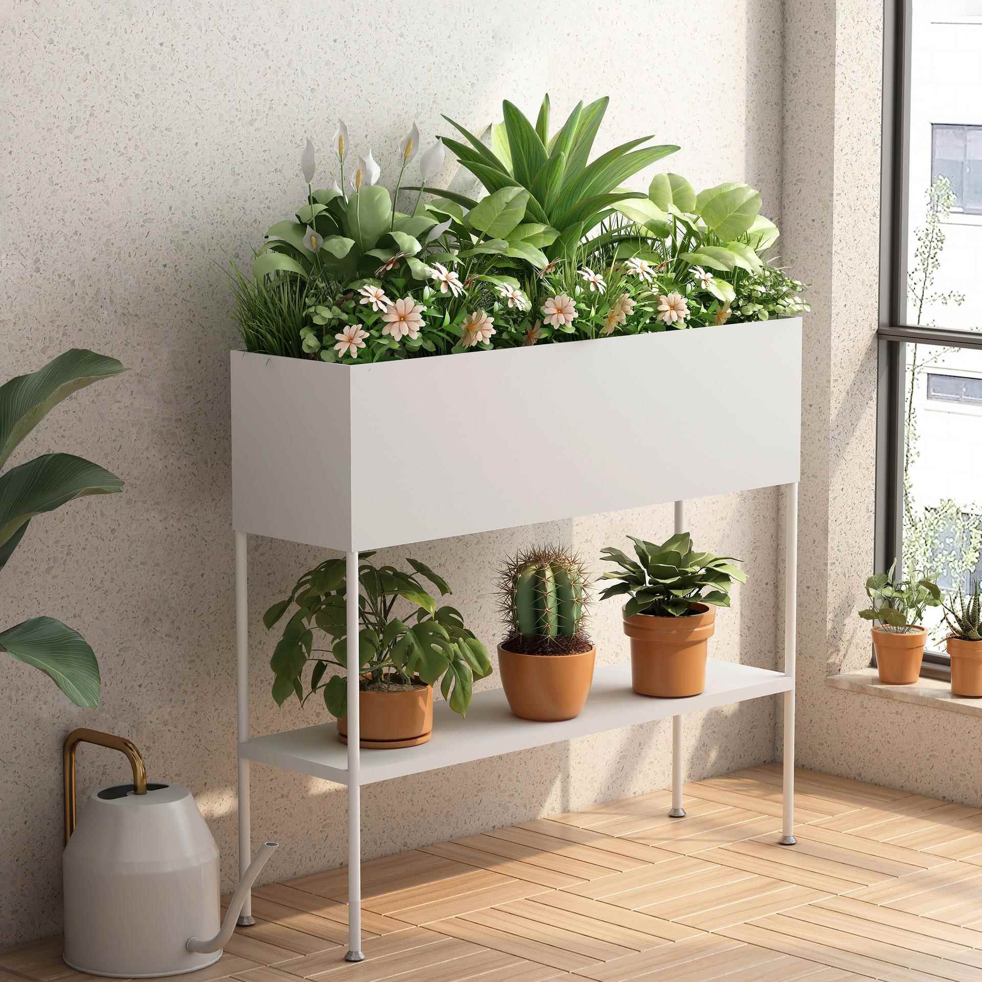 阳台花架简约现代客厅落地式铁艺双层长槽花箱室外户外北欧风格