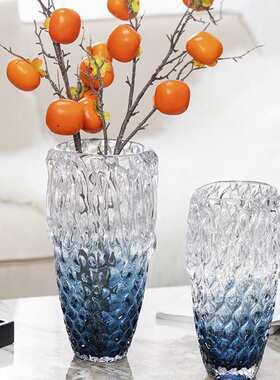 简约轻奢菱格纹渐变玻璃插花花瓶摆件高级感客厅玄关桌面家居装饰