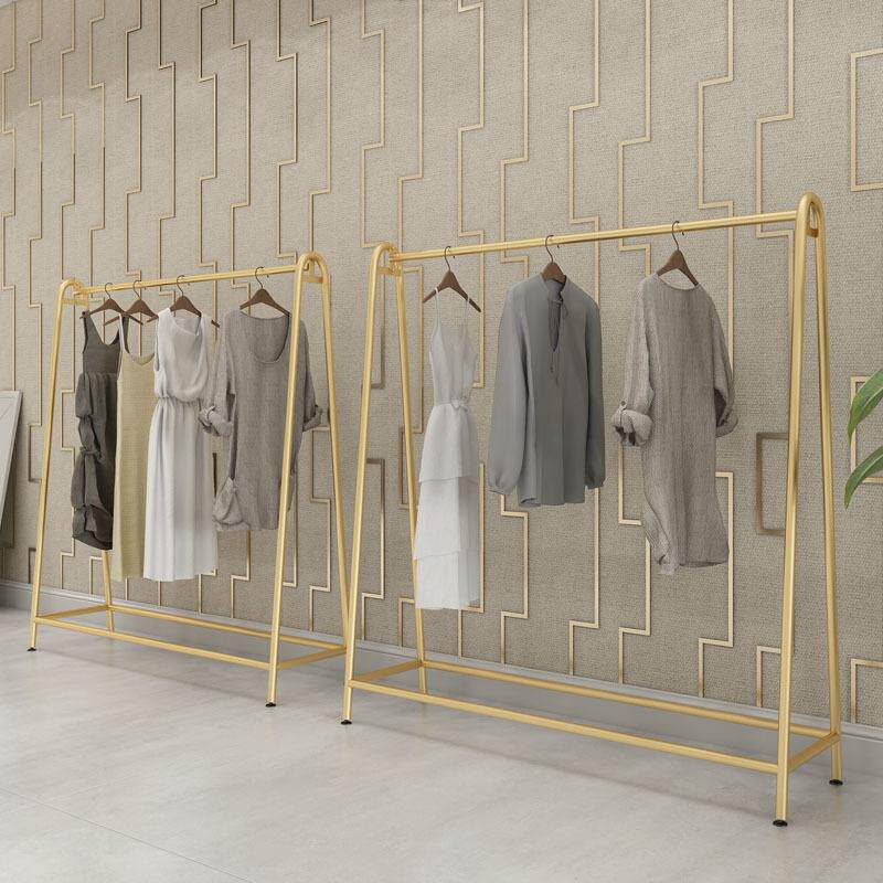 服装店展示架时尚落地式铁艺货架金色女装挂衣杆中岛架陈列架